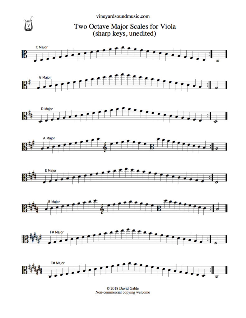 Viola Major Scales Two Octaves Sharp Keys And C Vineyard Sound Music