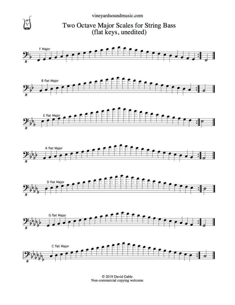 String Bass, Major Scales, Two Octaves, Flat Keys – Vineyard Sound Music