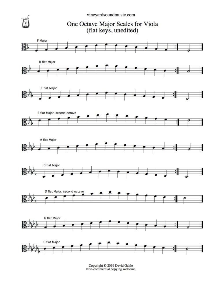 Viola, Major Scales, one octave, flat keys Vineyard Sound Music