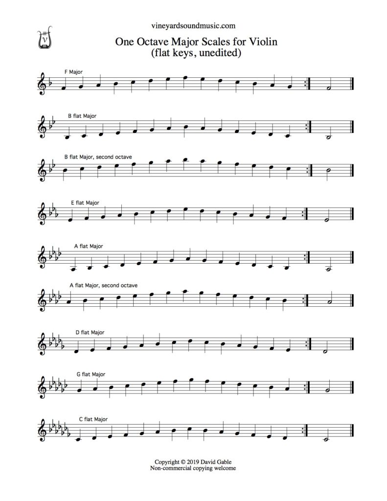 Violin, Major Scales, one octave, flat keys – Vineyard Sound Music