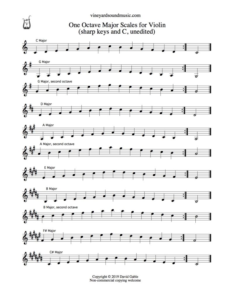 Violin, Major Scales, one octave, sharp keys and C – Vineyard Sound Music