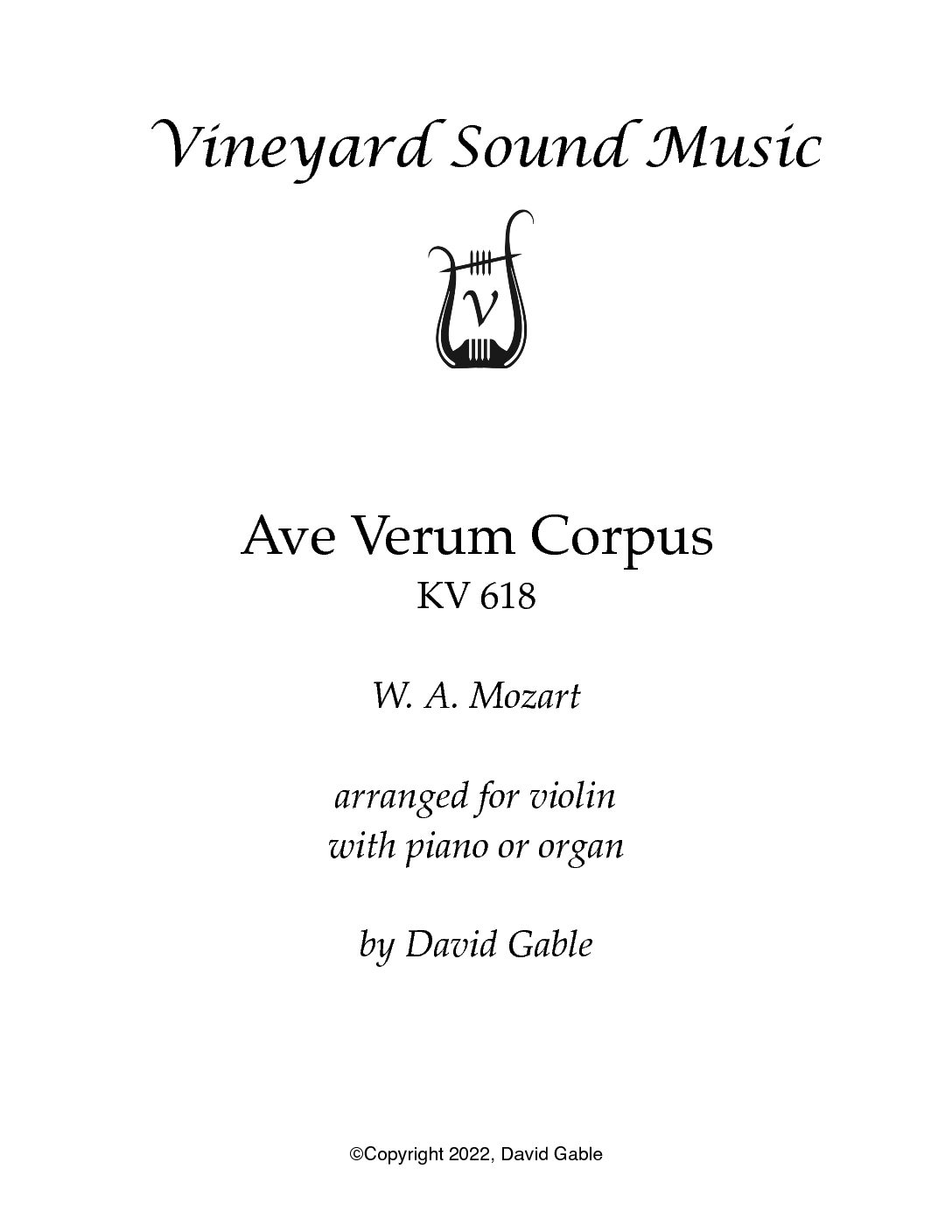 Ave Verum Corpus, KV 618 (violin and piano or organ) – Vineyard Sound Music
