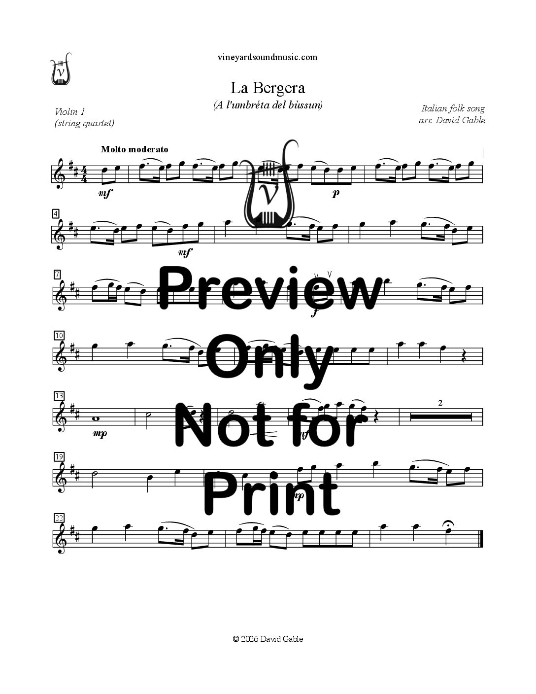 La Bergera (A l'umbréta del bùssun) (string quartet)