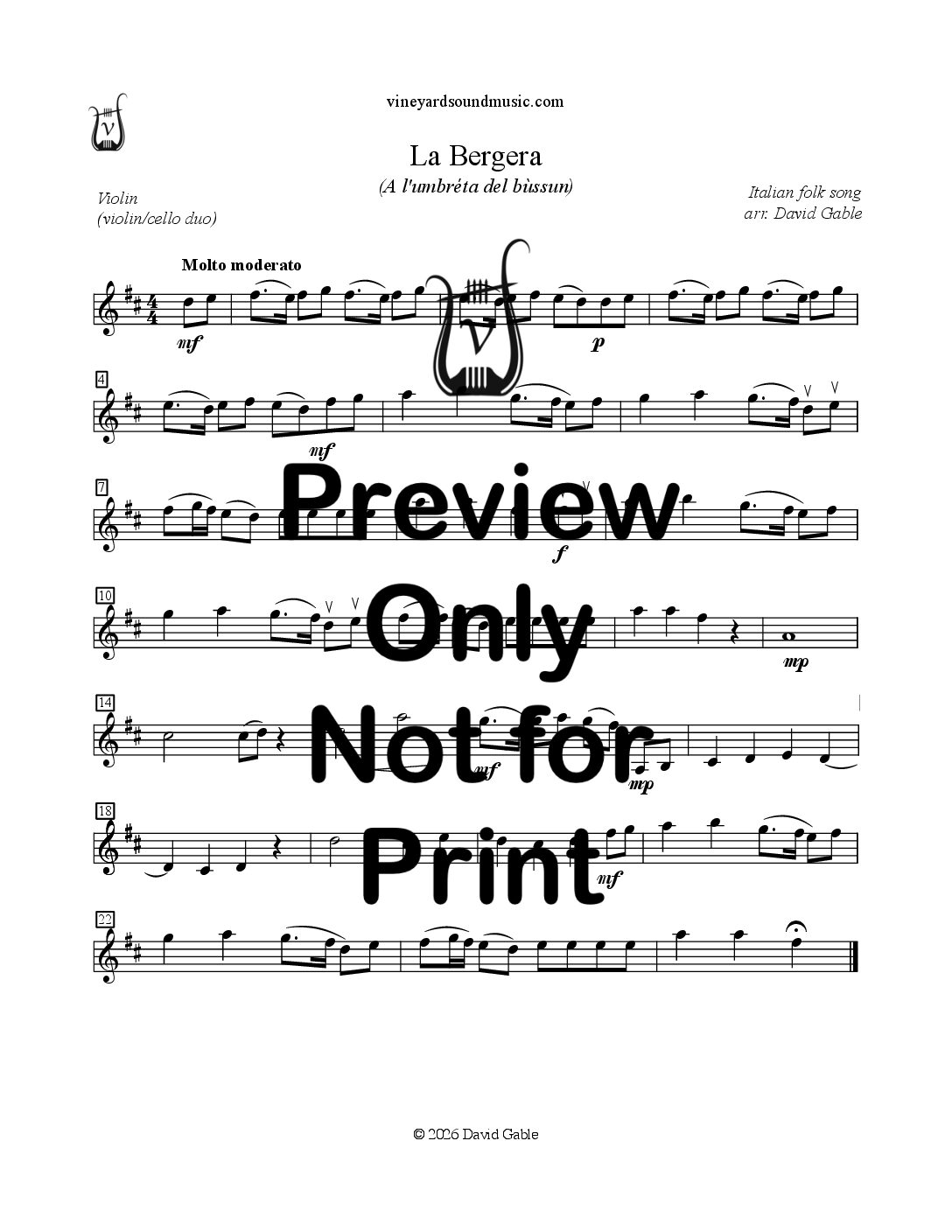 La Bergera (A l’umbréta del bùssun) (violin cello duo)