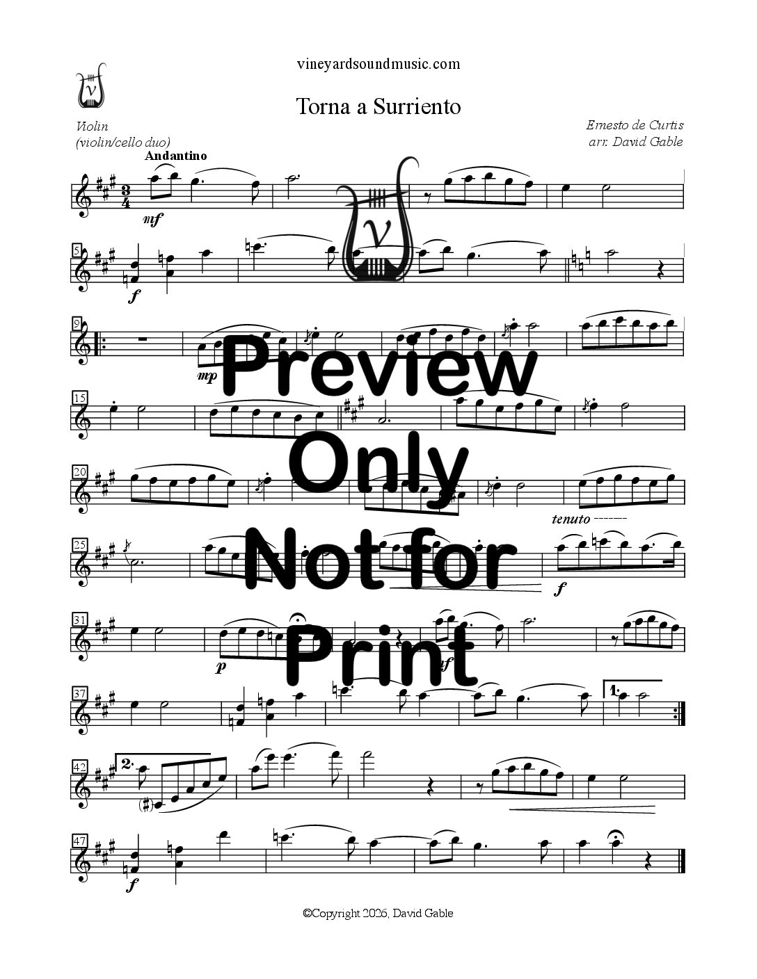 Torna a Surriento (violin cello duo)