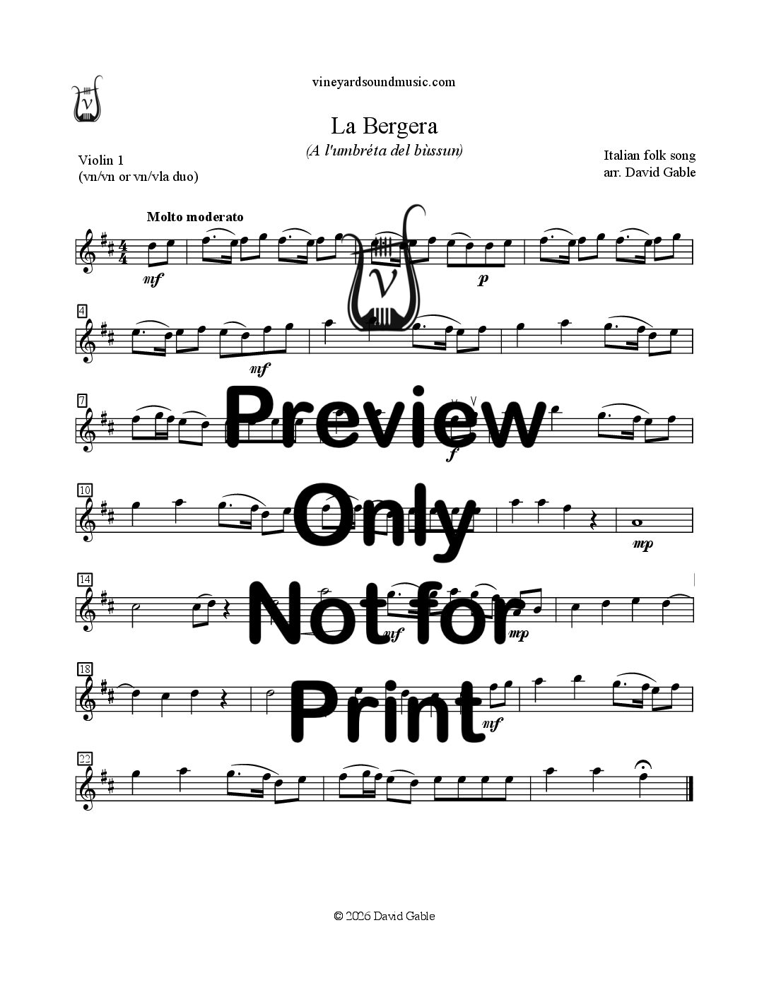 La Bergera (A l'umbréta del bùssun) (violin/violin or violin/viola duo)