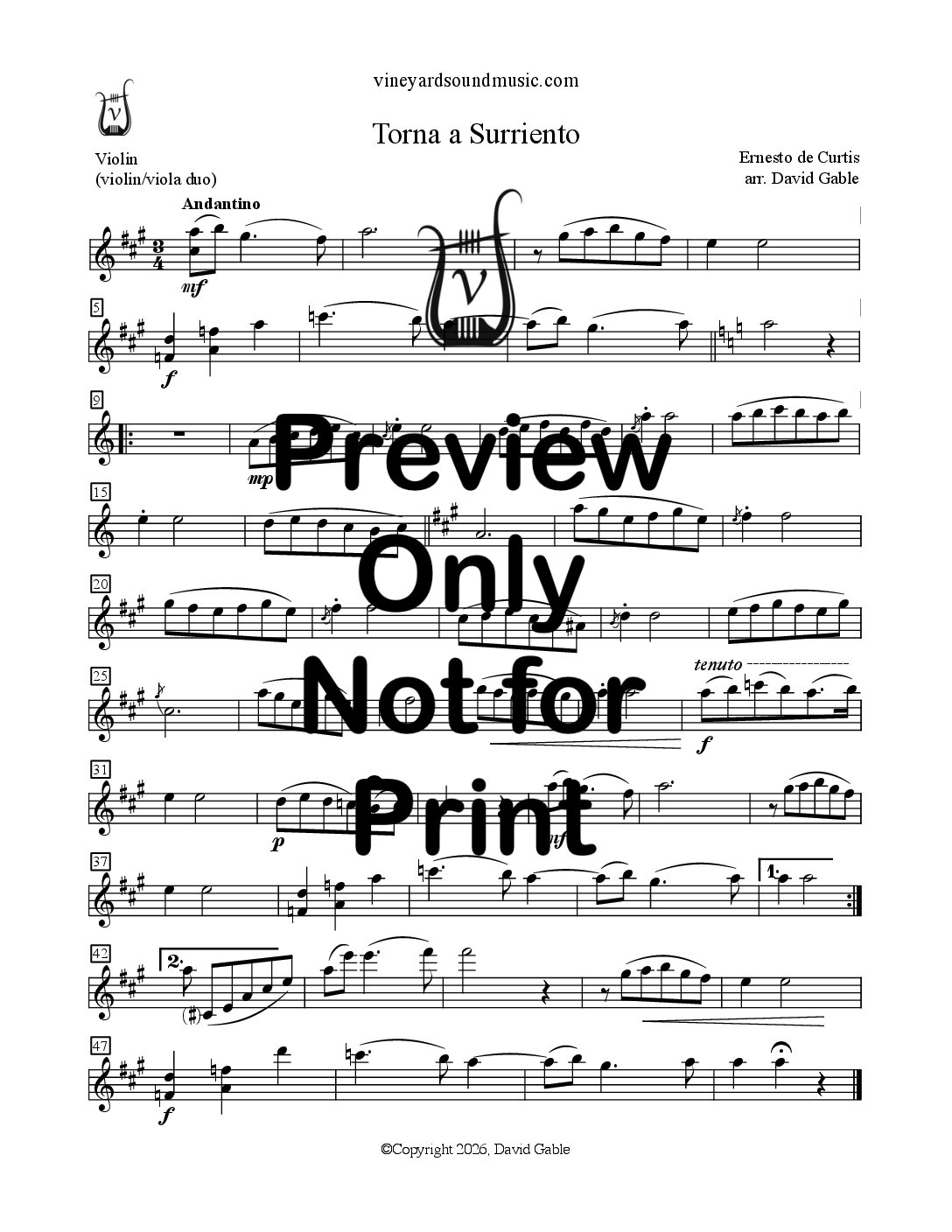 Torna a Surriento (violin viola duo)