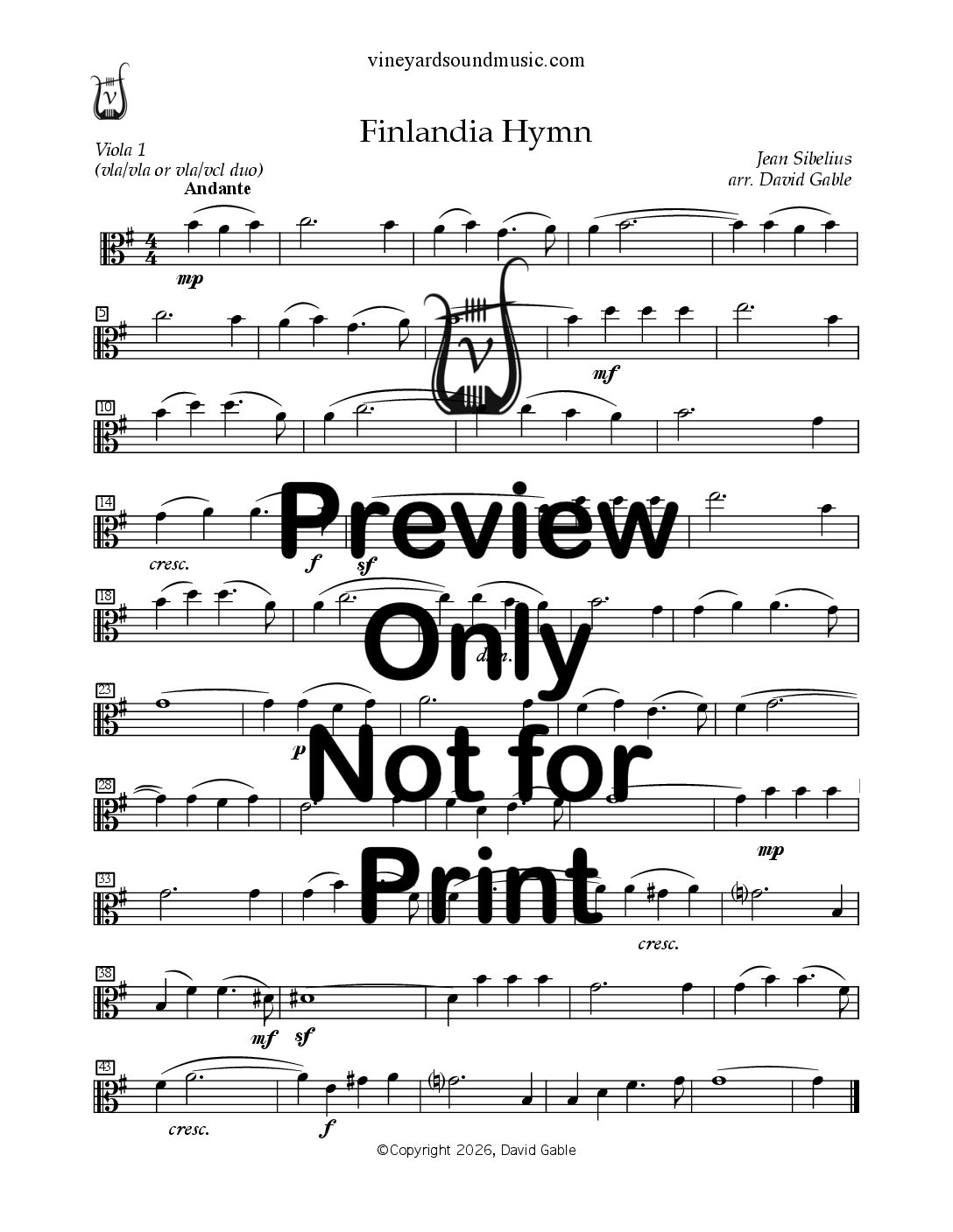 Finlandia Hymn (viola/viola or viola/cello duo)