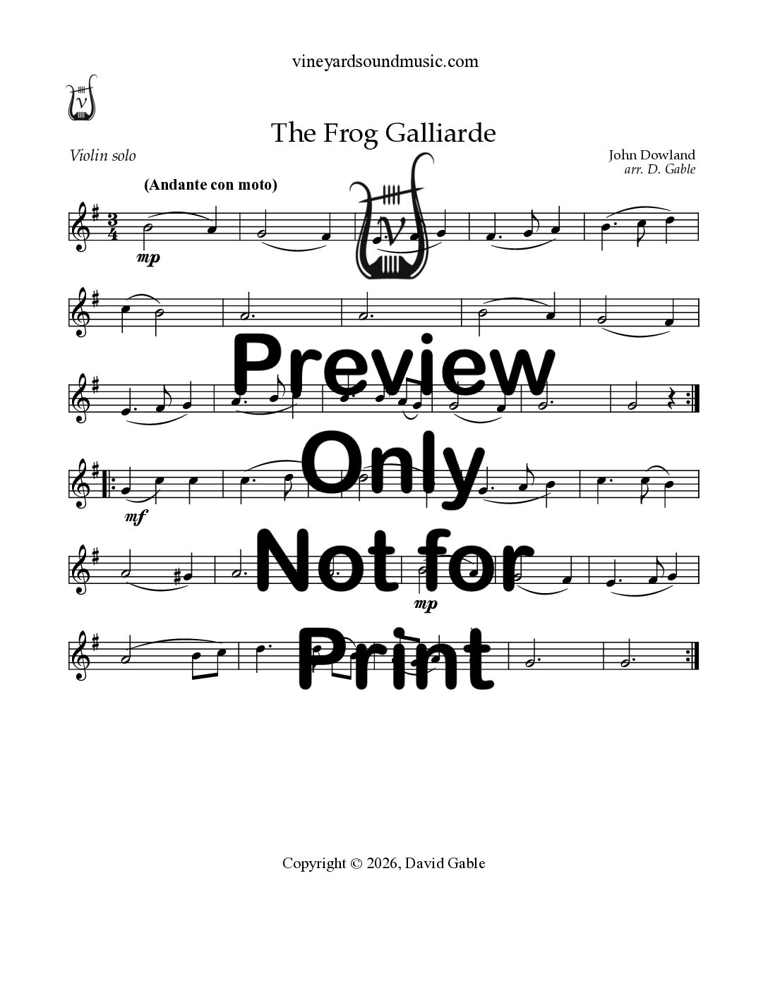 Frog Galliarde, The (violin and piano or organ)