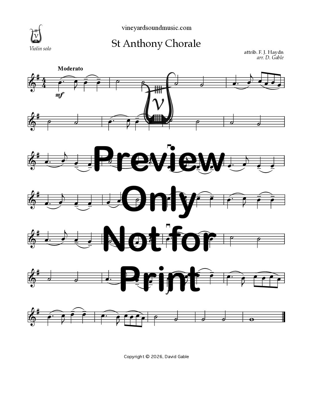St Anthony Chorale (violin and piano or organ)