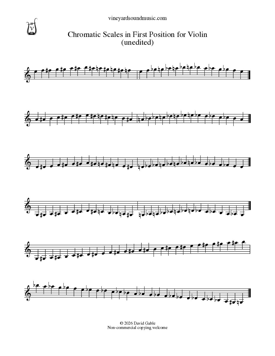 Violin, Chromatic Scales in First Position