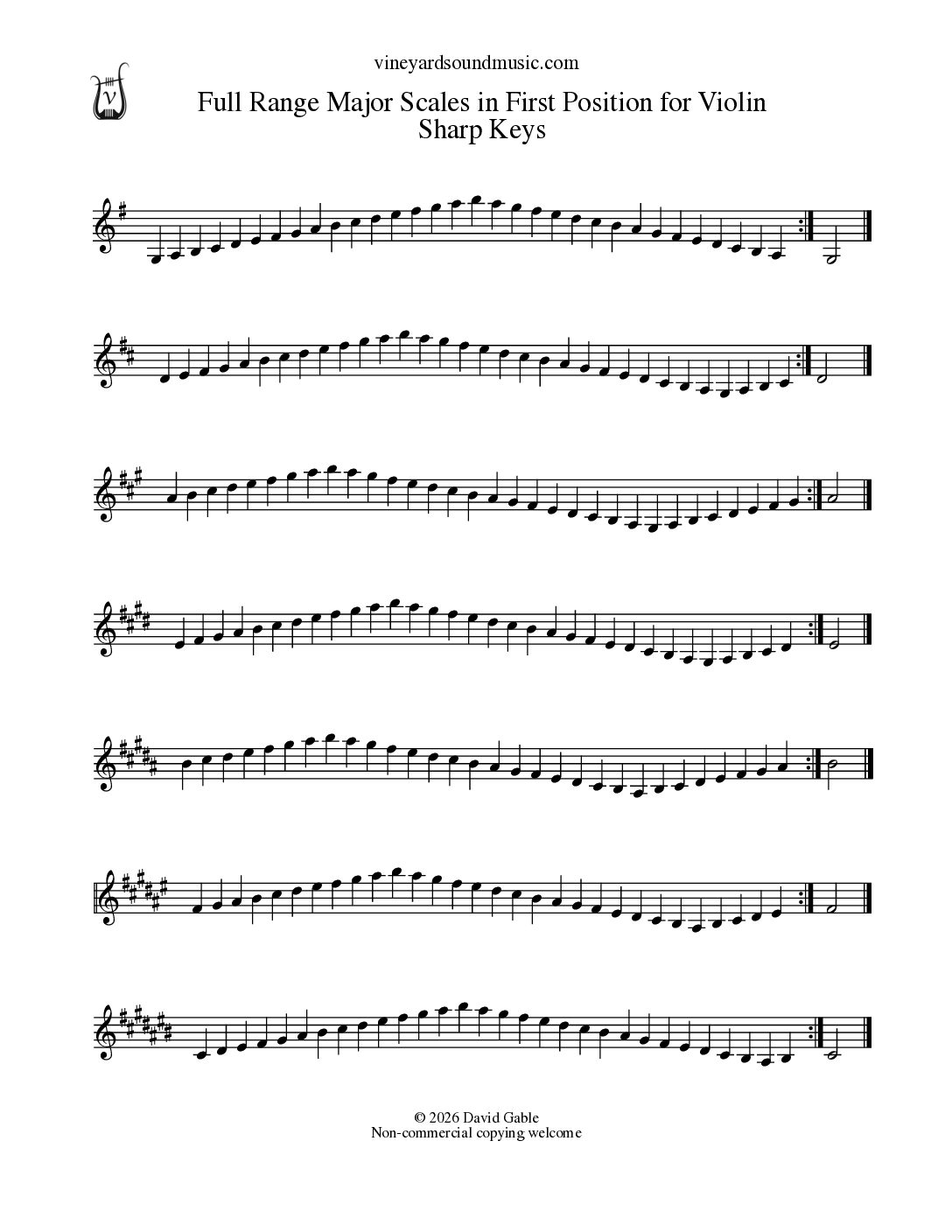 Violin, Full Range Major Scales in First Position, All Keys