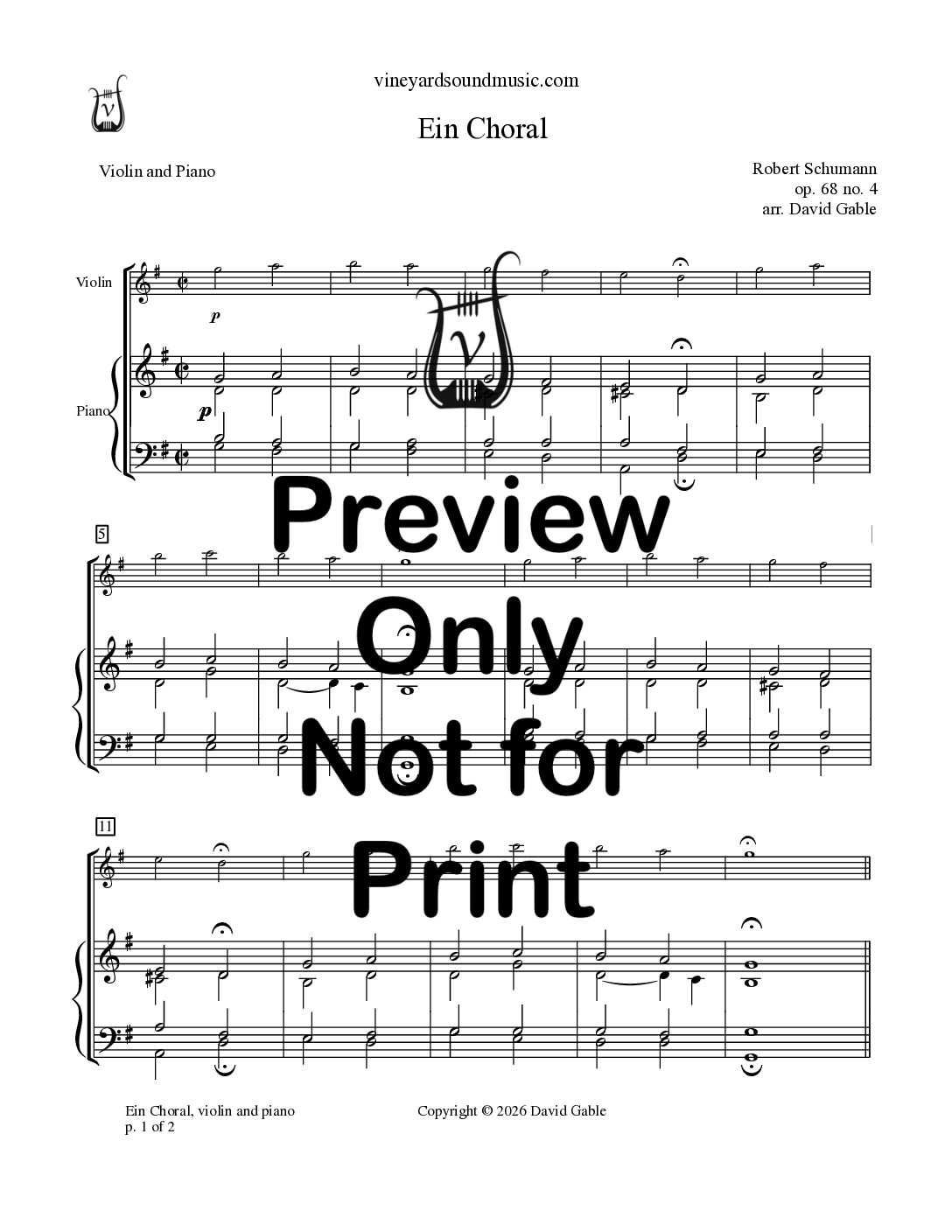 Ein Choral, op. 68 no. 4 (violin and piano or organ)