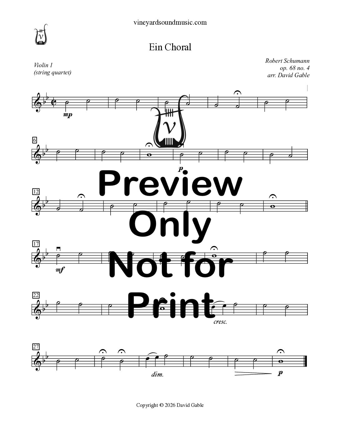 Ein Choral, op. 68 no. 4 (string quartet)