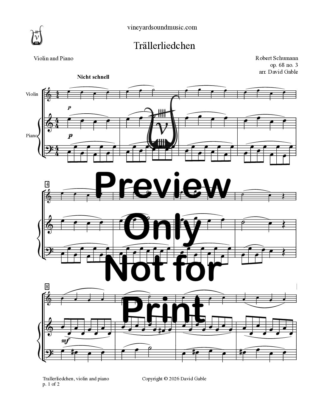 Trällerliedchen, op. 68 no. 3 (violin and piano)