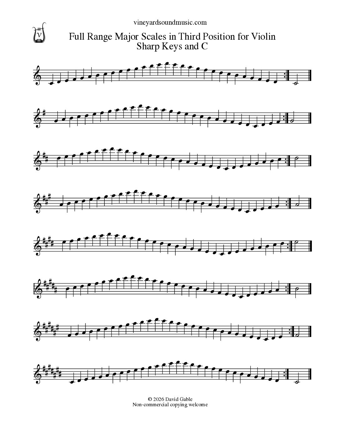 Violin, Full Range Major Scales in Third Position, All Keys